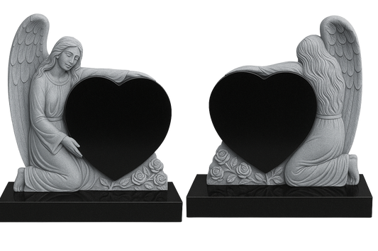 Embrasia Angel & Heart Headstone with Carved Roses | MM072