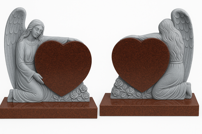 Embrasia Angel & Heart Headstone with Carved Roses | MM072