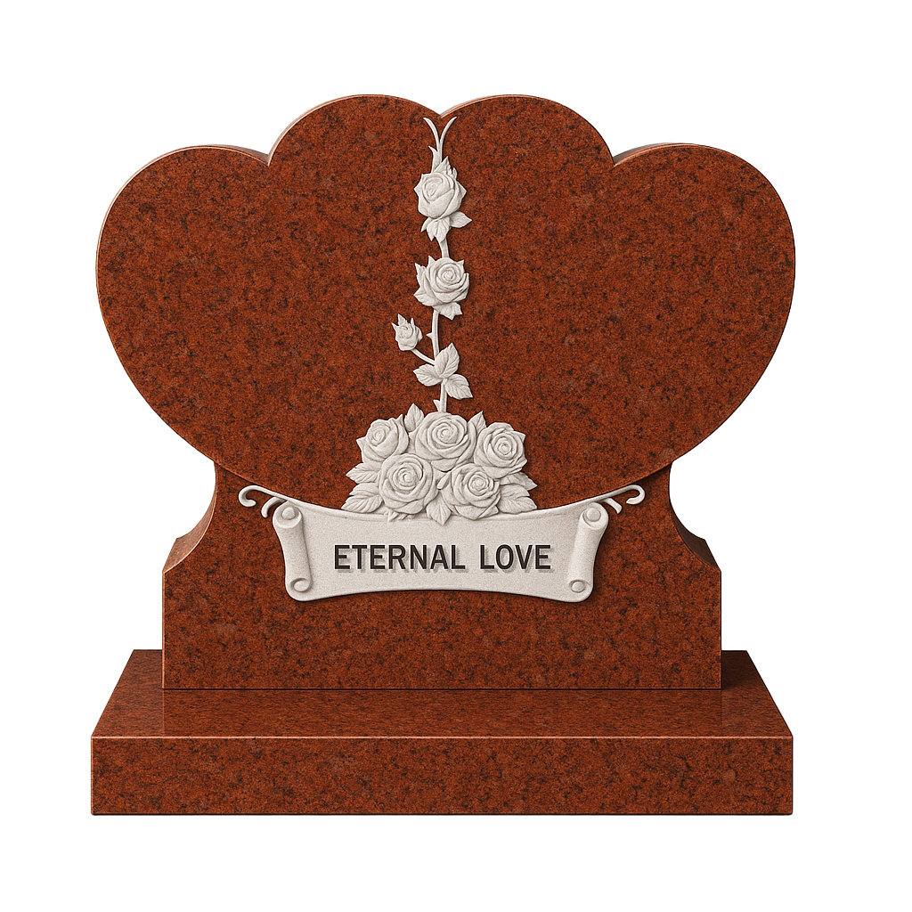 Amoria Double Heart Headstone with Carved Roses | MM101