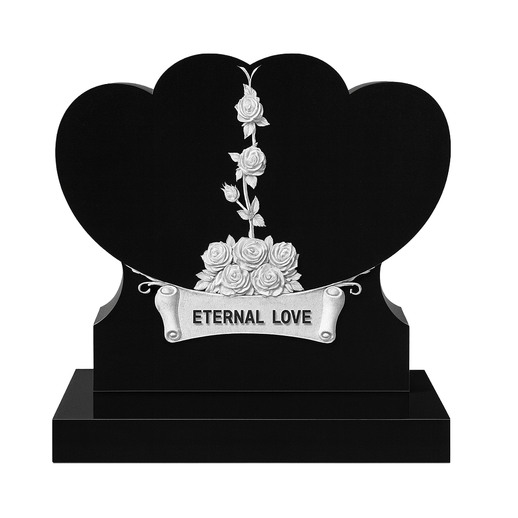 Amoria Double Heart Headstone with Carved Roses | MM101