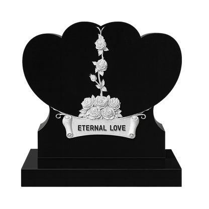 Amoria Double Heart Headstone with Carved Roses | MM101
