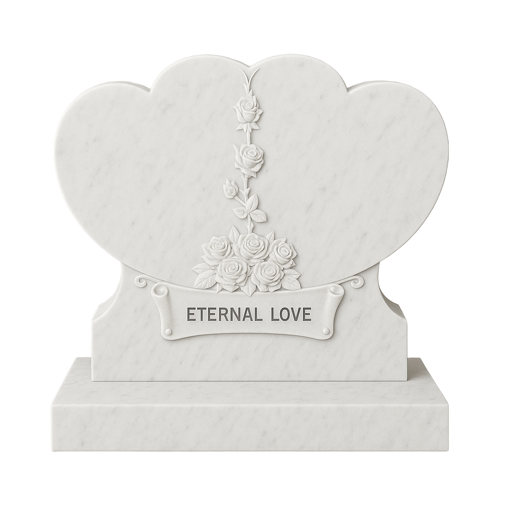 Amoria Double Heart Headstone with Carved Roses | MM101