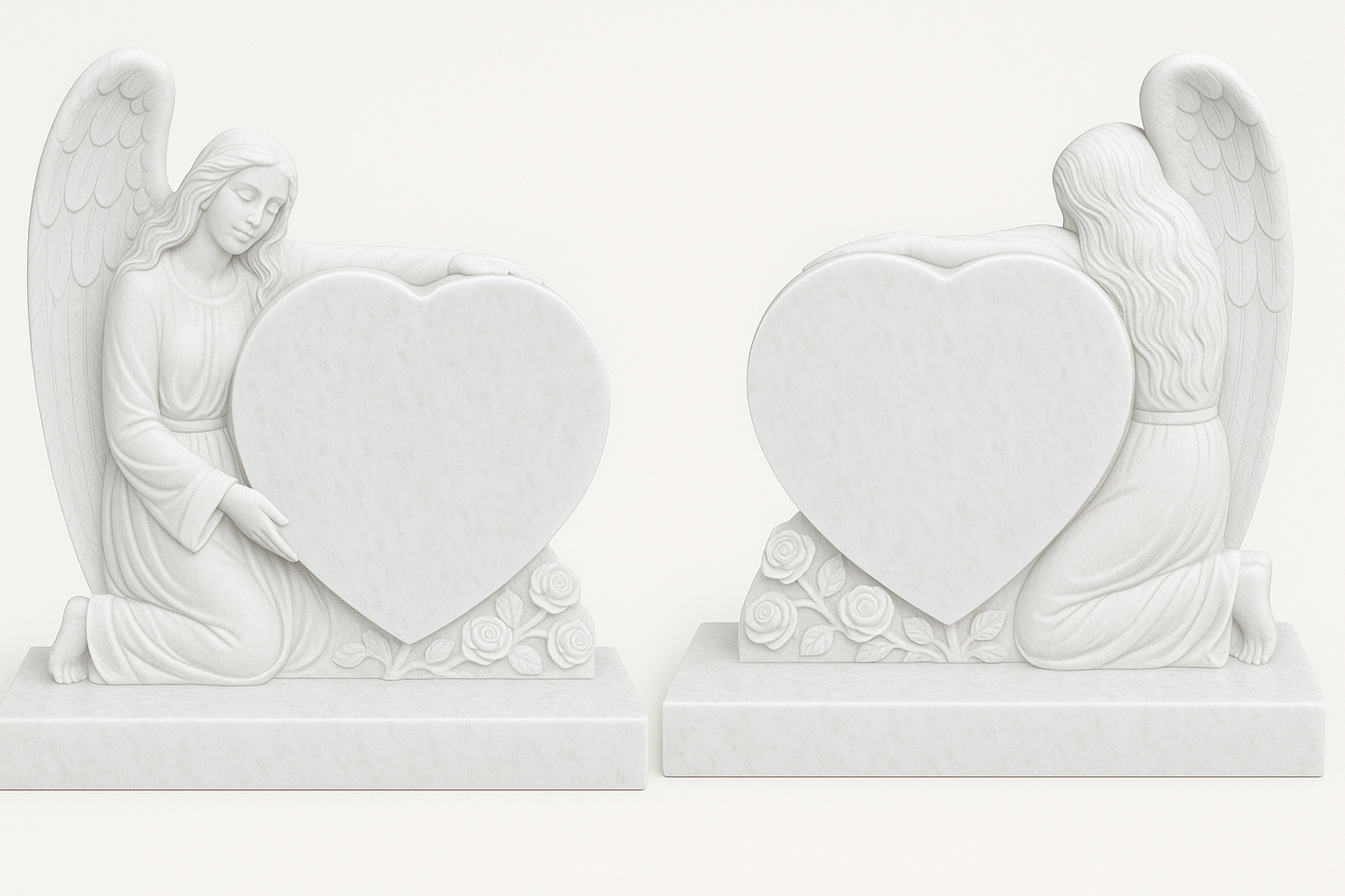 Embrasia Angel & Heart Headstone with Carved Roses | MM072