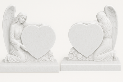 Embrasia Angel & Heart Headstone with Carved Roses | MM072