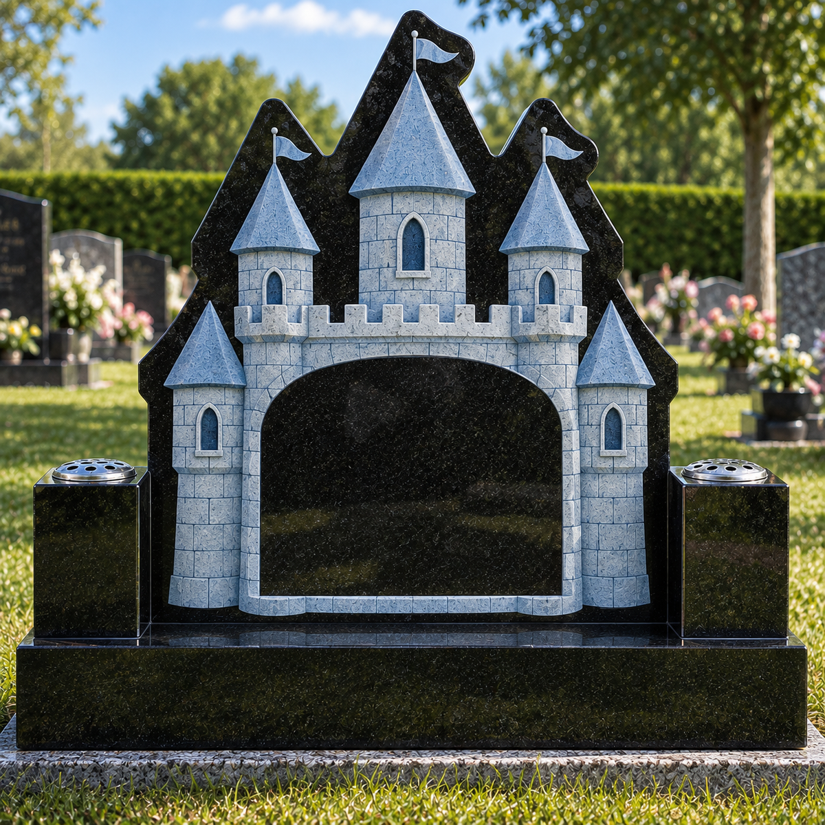 Fairytale Carved Granite Memorial with Castle Design | MM232