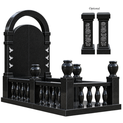 Celestia Gates of Heaven Granite Memorial with Central Pedestal and Side Rails | MM113