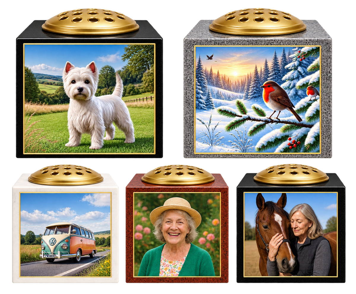 Square Granite Memorial Photo Vase – 6 × 6 × 6 Inch | MM227