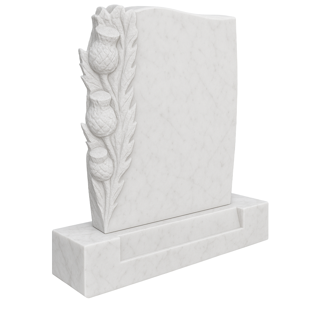 Thistledown Barrel Side Headstone with Carved Thistles | MM061