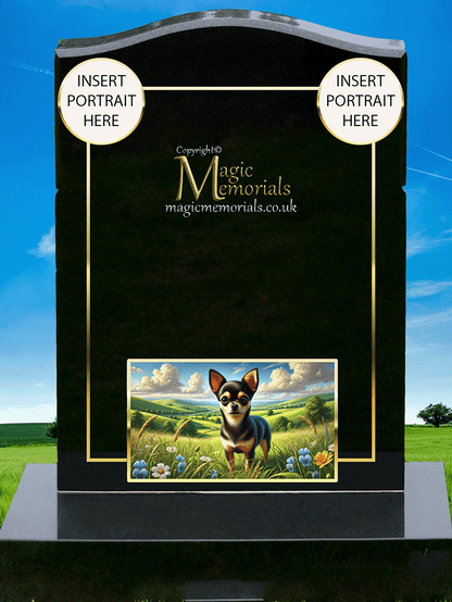 Chihuahua Lover Memorial Headstone made from premium granite, featuring high-resolution Chihuahua imagery and a personalised inscription. A beautiful and lasting tribute for lovers of this small but bold breed.