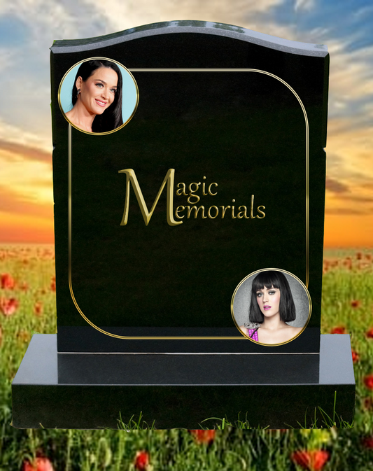 Portrait-based memorial headstone crafted from premium granite, featuring a high-resolution engraved portrait and personalised inscription. A timeless tribute that captures the essence of a loved one.