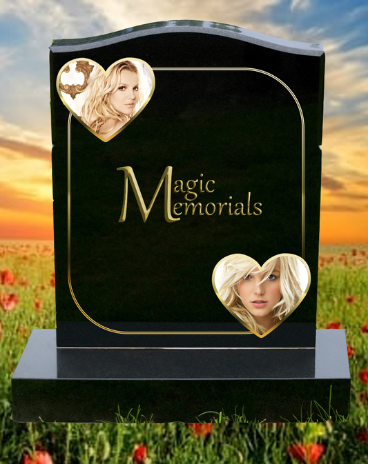 Portrait-based memorial headstone crafted from premium granite, featuring a high-resolution engraved portrait and personalised inscription. A timeless tribute that captures the essence of a loved one.