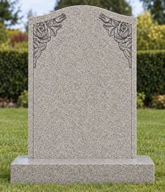 Eternity Ogee Headstone with Carved Roses, canonical memorial master image for Magic Memorials, MM001