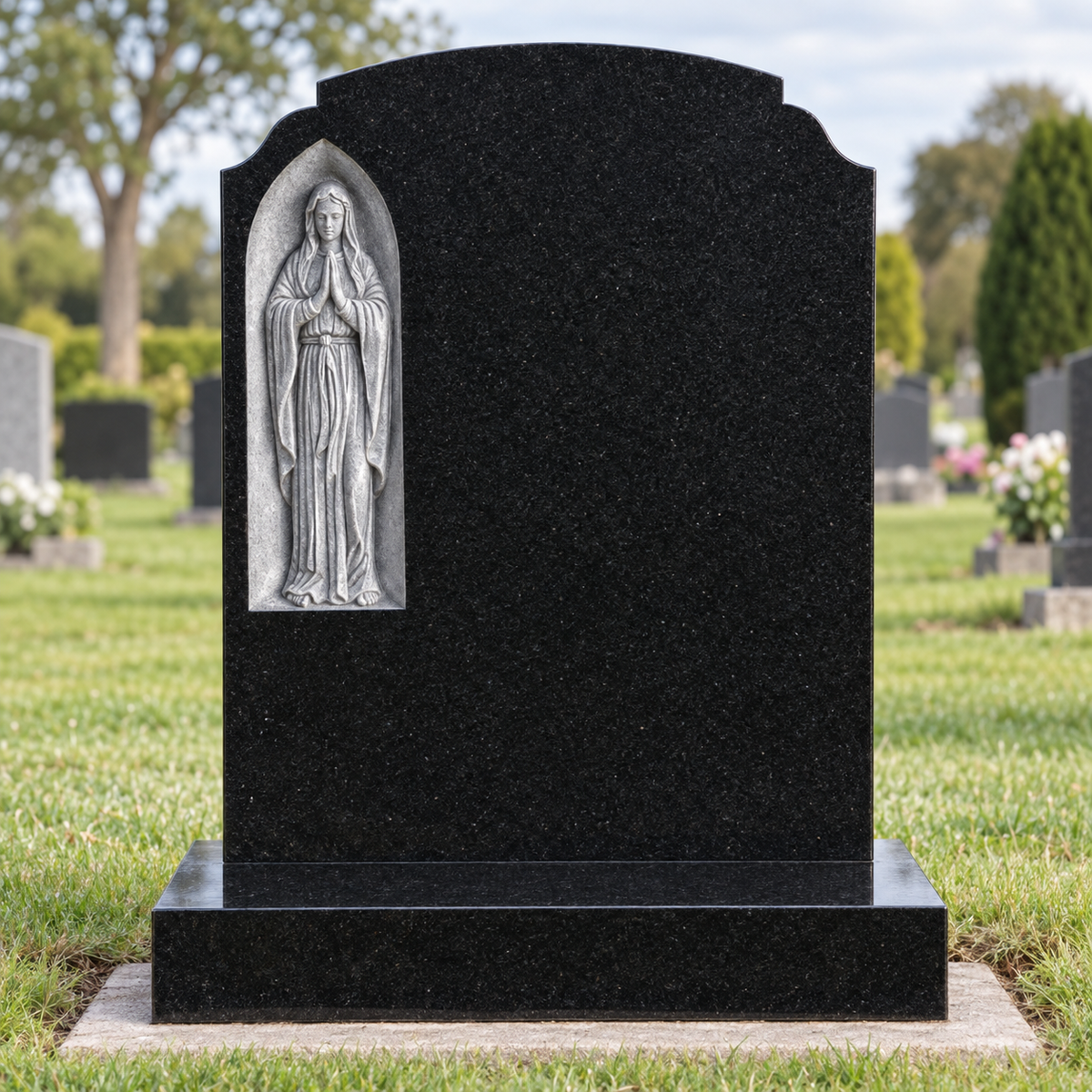 Sanctuary Our Lady of Lourdes Headstone, canonical memorial master image for Magic Memorials, MM011