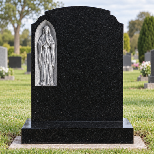 Sanctuary Our Lady of Lourdes Headstone, canonical memorial master image for Magic Memorials, MM011
