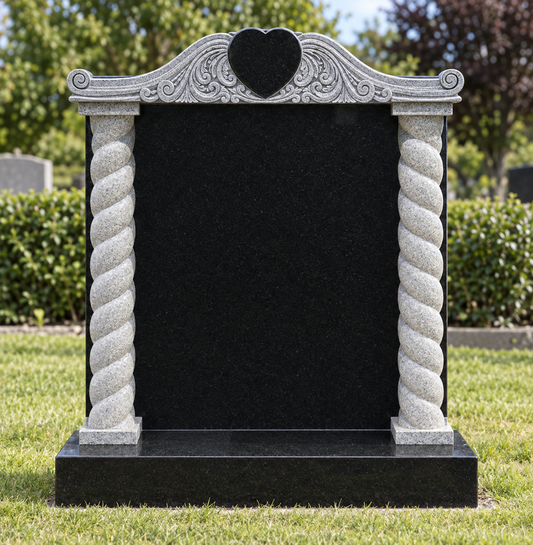Serenade Barley Twist Column Headstone with Curved Canopy, canonical memorial master image for Magic Memorials, MM021