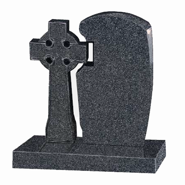 Cross and Stone granite headstone featuring a traditional upright cross and memorial tablet, fully customisable with high-resolution images and personalised inscriptions.