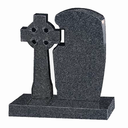 Cross and Stone granite headstone featuring a traditional upright cross and memorial tablet, fully customisable with high-resolution images and personalised inscriptions.