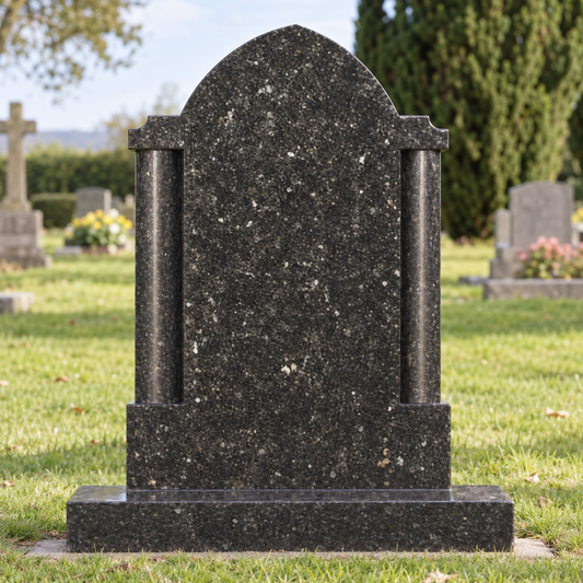 Sanctis Gothic Granite Headstone with Rounded Columns | MM047