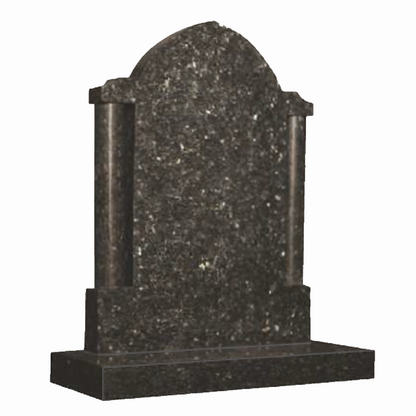 Gothic style granite headstone featuring a pointed arch and decorative columns, fully customisable with high-resolution images and personalised inscriptions.


