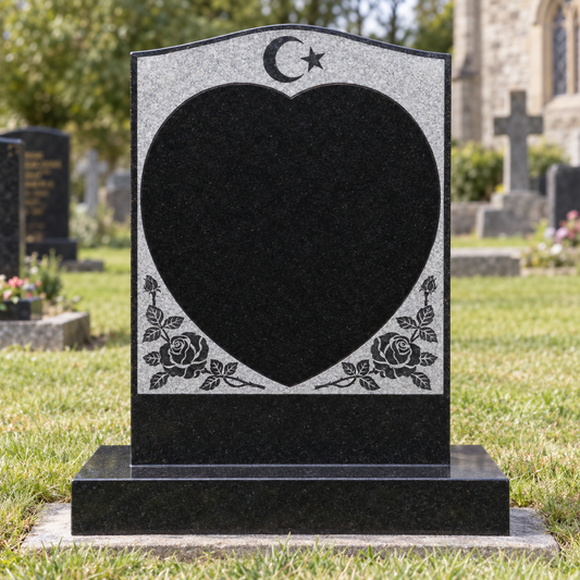 Lunara Islamic Crescent, Star & Heart Headstone | MM055
