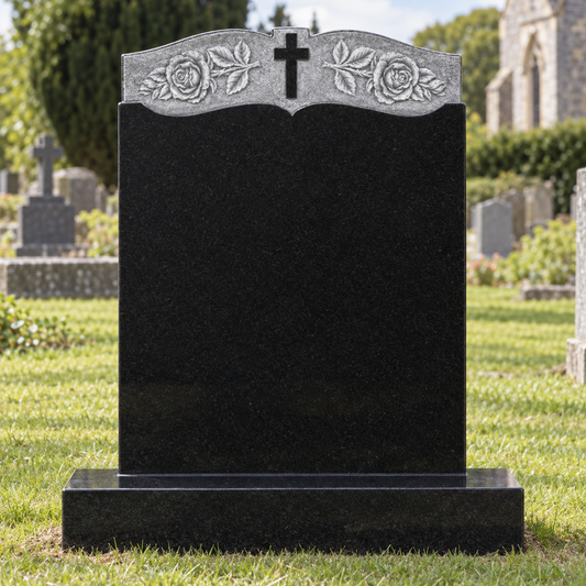 Gracecrest Headstone with Carved Cross & Roses | MM062