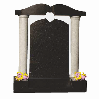 Granite headstone featuring elegantly carved pillars and a graceful canopy, fully customisable with high-resolution images and personalised inscriptions.
