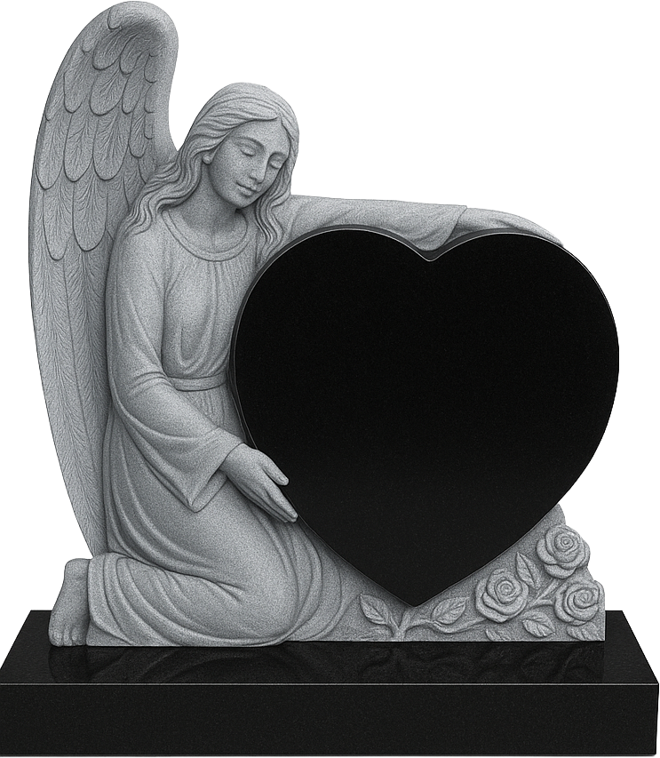 Embrasia Angel & Heart Headstone with Carved Roses | MM072