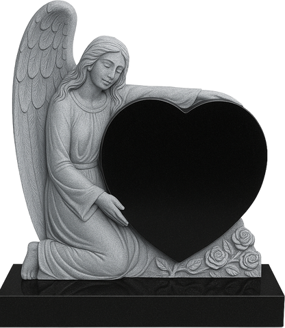 Embrasia Angel & Heart Headstone with Carved Roses | MM072