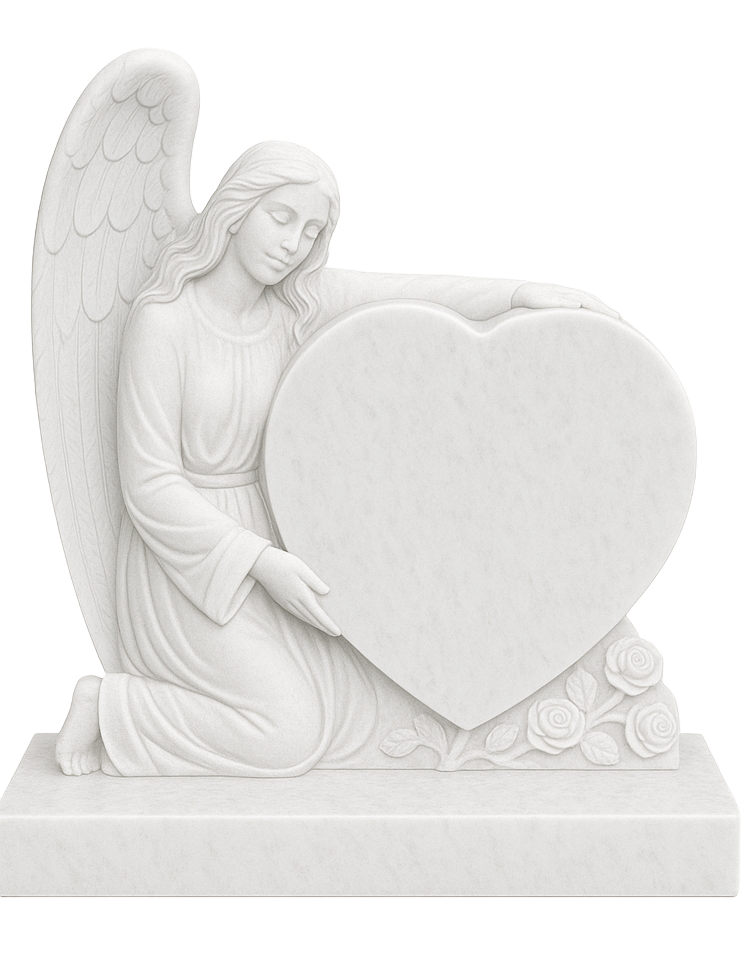 Embrasia Angel & Heart Headstone with Carved Roses | MM072