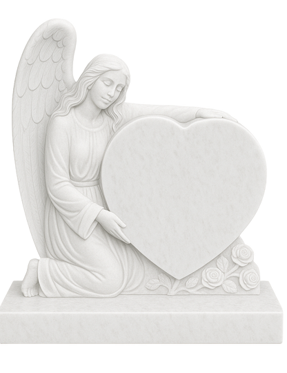 Embrasia Angel & Heart Headstone with Carved Roses | MM072