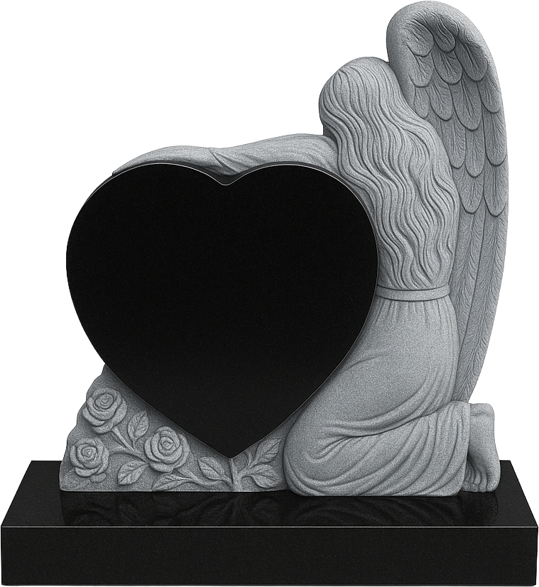 Embrasia Angel & Heart Headstone with Carved Roses | MM072