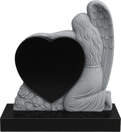 Embrasia Angel & Heart Headstone with Carved Roses | MM072