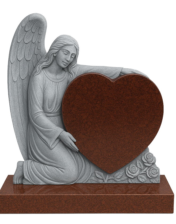 Embrasia Angel & Heart Headstone with Carved Roses | MM072