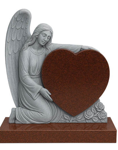 Embrasia Angel & Heart Headstone with Carved Roses | MM072