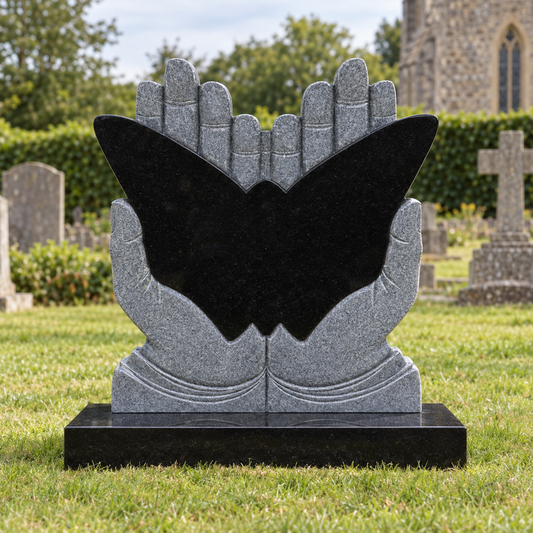 Papilora Carved Hands & Butterfly Headstone | MM073