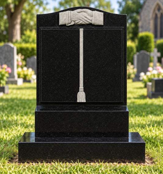Concordia Ogee Book Headstone with Carved Handshake | MM074