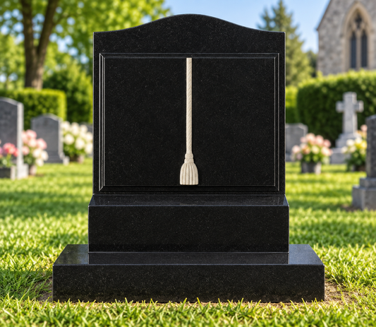 Novelle Ogee-Top Book Granite Headstone with Cord & Tassel | MM080
