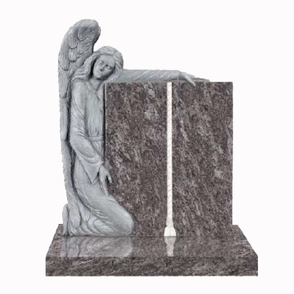 Granite book-style headstone featuring a detailed angel carving, fully customisable with high-resolution images and personalised inscriptions.