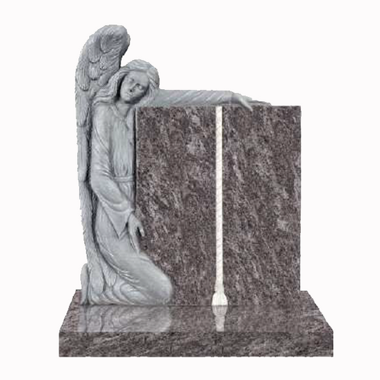 Granite book-style headstone featuring a detailed angel carving, fully customisable with high-resolution images and personalised inscriptions.