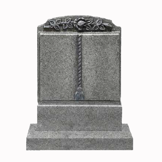 Granite book-style headstone featuring a hand-carved rose design, fully customisable with high-resolution images and personalised inscriptions.

