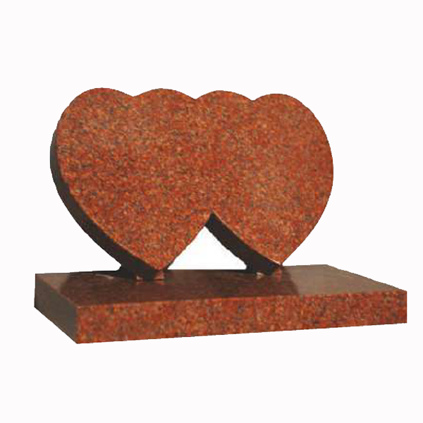 Granite headstone featuring two beautifully carved hearts symbolising eternal love and unity, fully customisable with high-resolution images and personalised inscriptions.