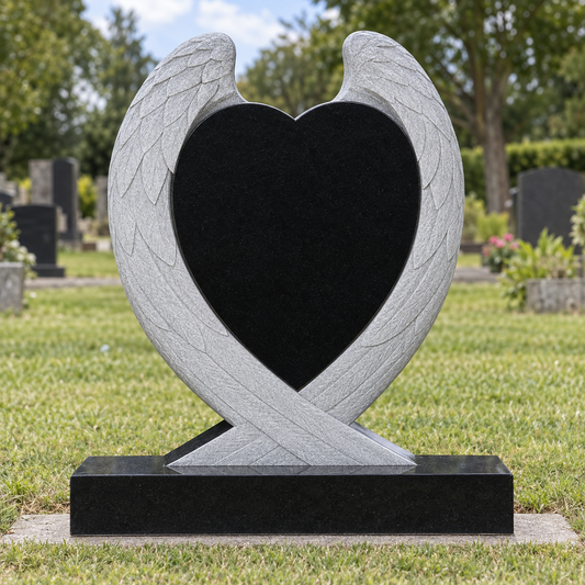 Aurelia Carved Wings & Heart Headstone | MM094