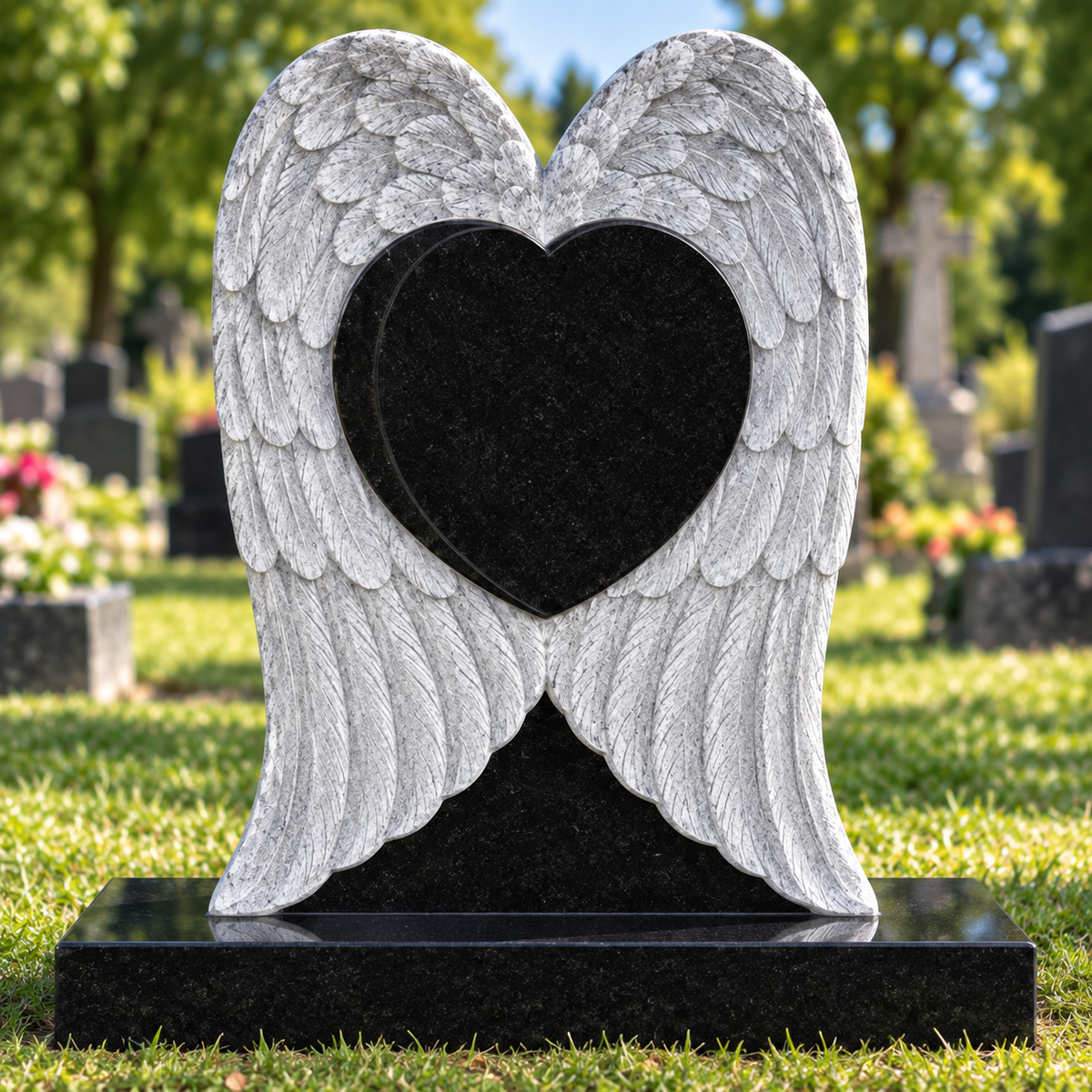 Seraphia Wings Heart-Shaped Granite Headstone | MM095