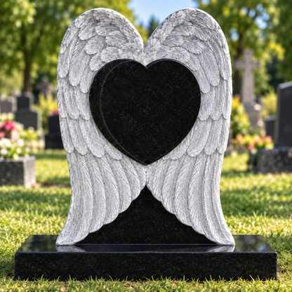 Seraphia Wings Heart-Shaped Granite Headstone | MM095