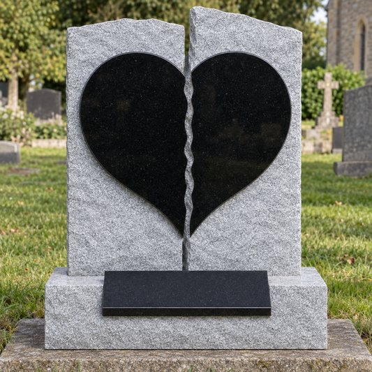 Fractura Natural Rock Headstone with Polished Broken Heart | MM096