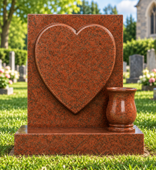 Heartelle Square Top Headstone with Raised Heart & Vase | MM097