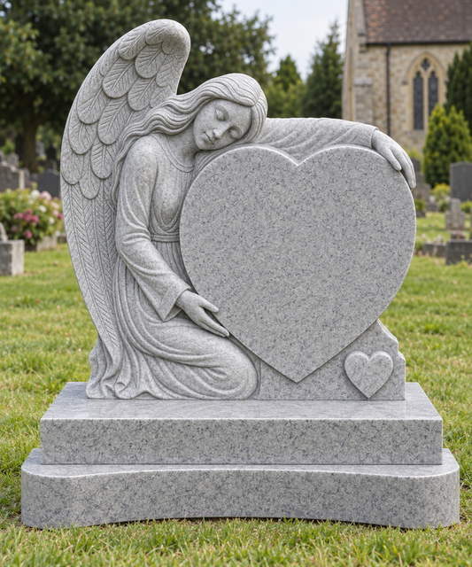 Somnara Heart-Shaped Granite Headstone with Sleeping Angel | MM100