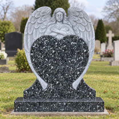 Seraphiel Angel & Heart Granite Headstone | MM102