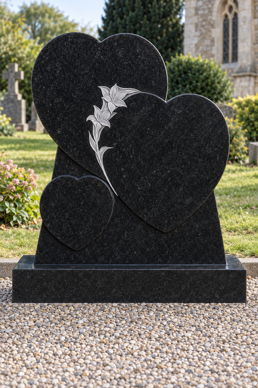 Narcissa Triple Heart Headstone with Carved Daffodil | MM103
