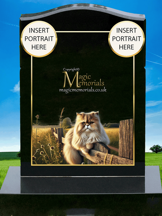 Persian Cat Lover Memorial Headstone crafted from premium granite, featuring high-resolution Persian cat imagery and personalised inscription. A gentle and elegant tribute for a beloved long-haired companion.